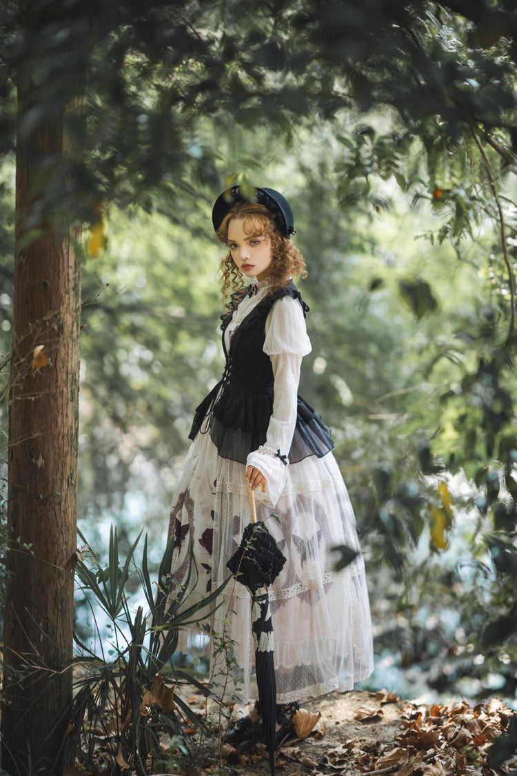 Multi-Color Long Sleeves Print Ruffle French Princess Classic Gothic Lolita Dress Set - Product - 9