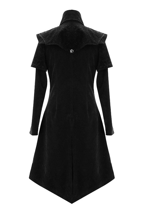 Black Hand Embroidered Cape Collar Velveteen Gothic Mens Coat - Product - 6