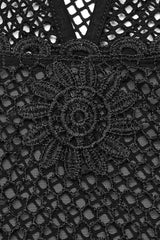 Black Hollow Embroidery Lace Sheer Mesh Adjustable Drawstring Womens Gothic Vest - Product - 5