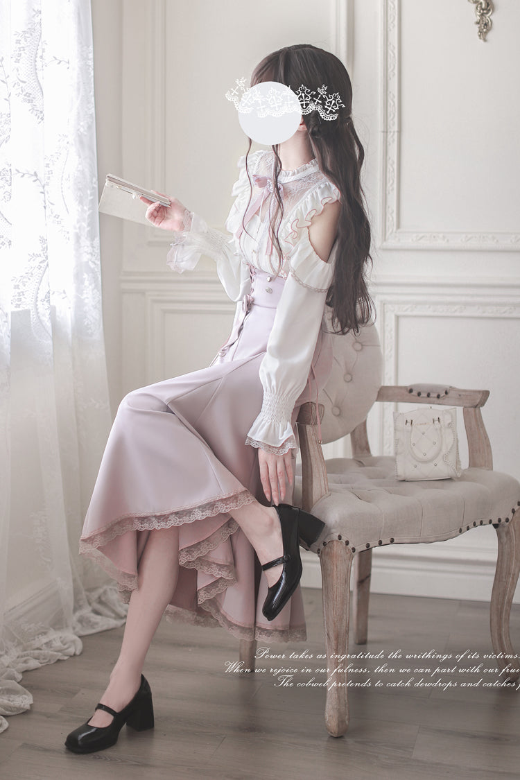 Pink Ruffle Bowknot Slim Sweet Elegant Lolita Fishtail Skirt Dress - Product - 4