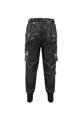 Black Tie Dyed Splice Hand Painted Waist Drawstring Men's Gothic Pants - Product - 8