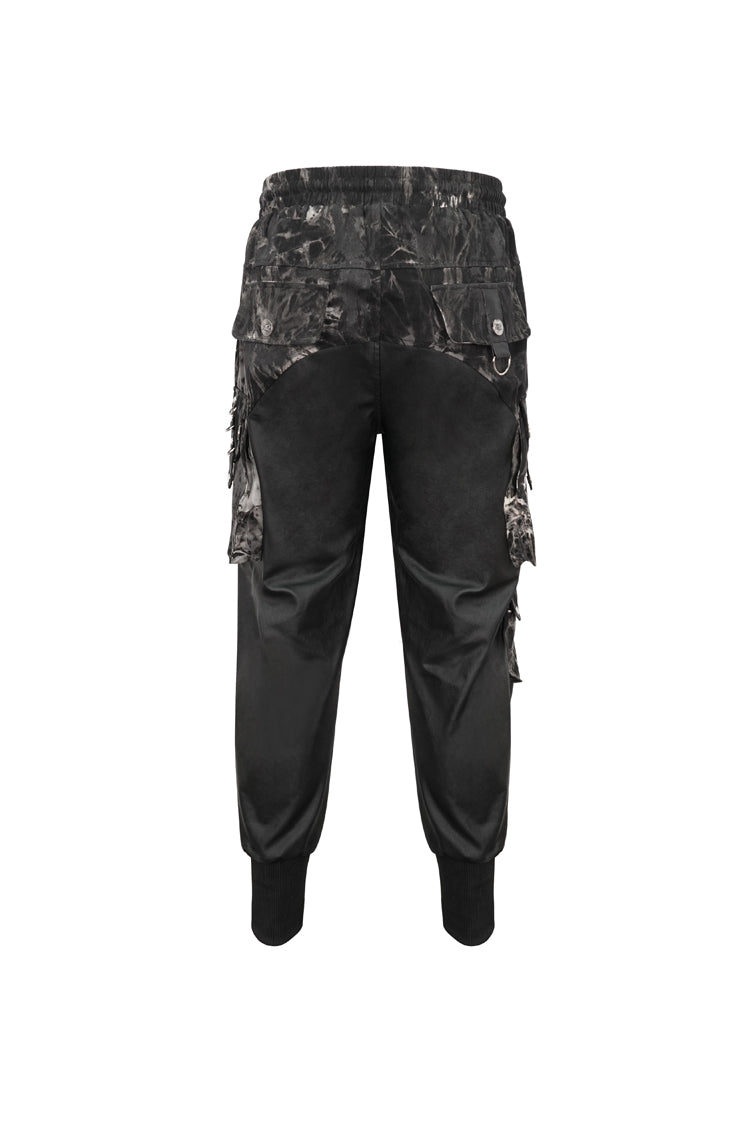 Black Tie Dyed Splice Hand Painted Waist Drawstring Men's Gothic Pants - Product - 8