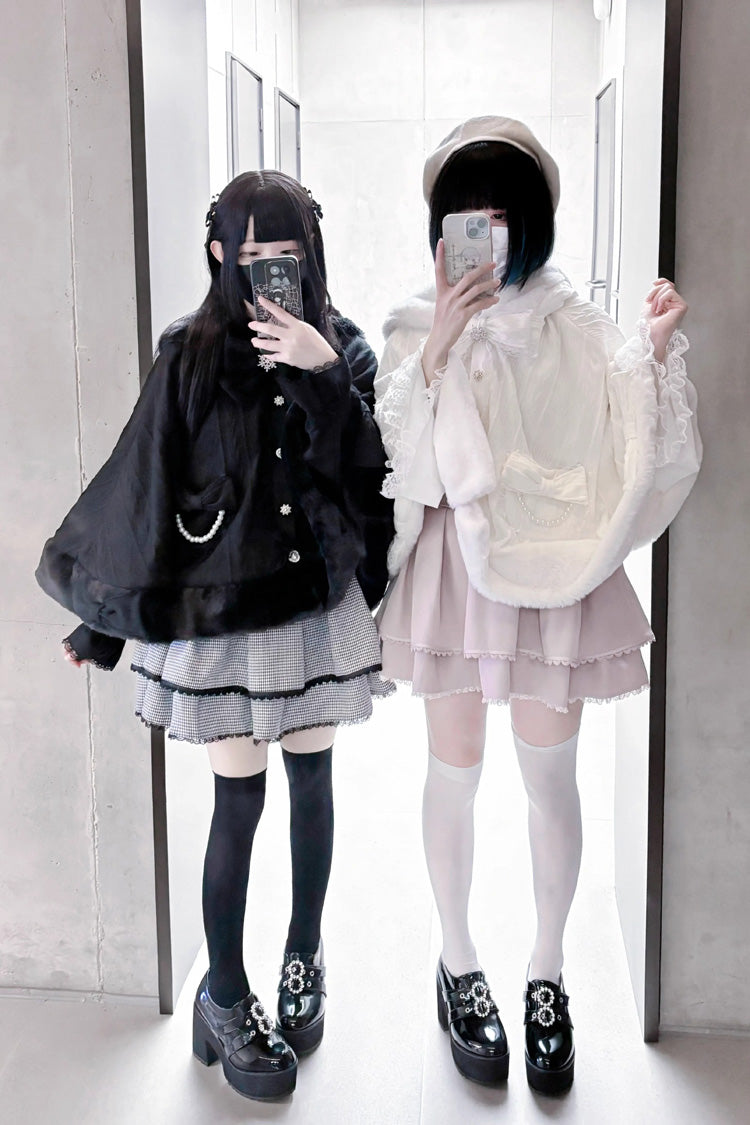 Rabbit Ears Hooded Single Breasted Bowknot Sweet Lolita Cloak Coat 2 Colors - Product - 3