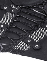 Black Long Sleeves Cut-Out Spliced Mesh Zippered Strappy Eyelet Women's Punk Crop Top - Product - 14