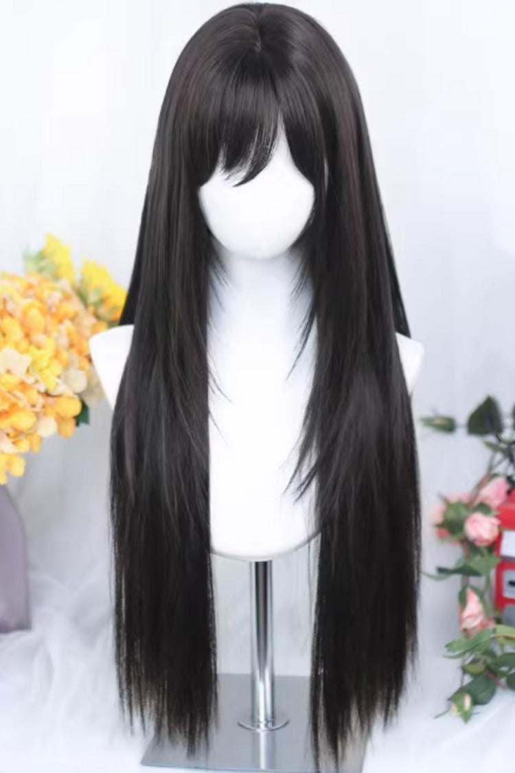Black Tea Brown Special Bangs Sweet Daily Lolita Long Straight Wig - Black-Tea-Brown - 1