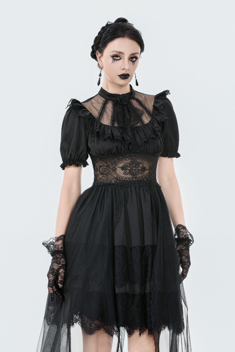 Black Short Puff Sleeves High/low Multi-Layered Women's Gothic Chiffon Dress Wedding Dress - Product - 6