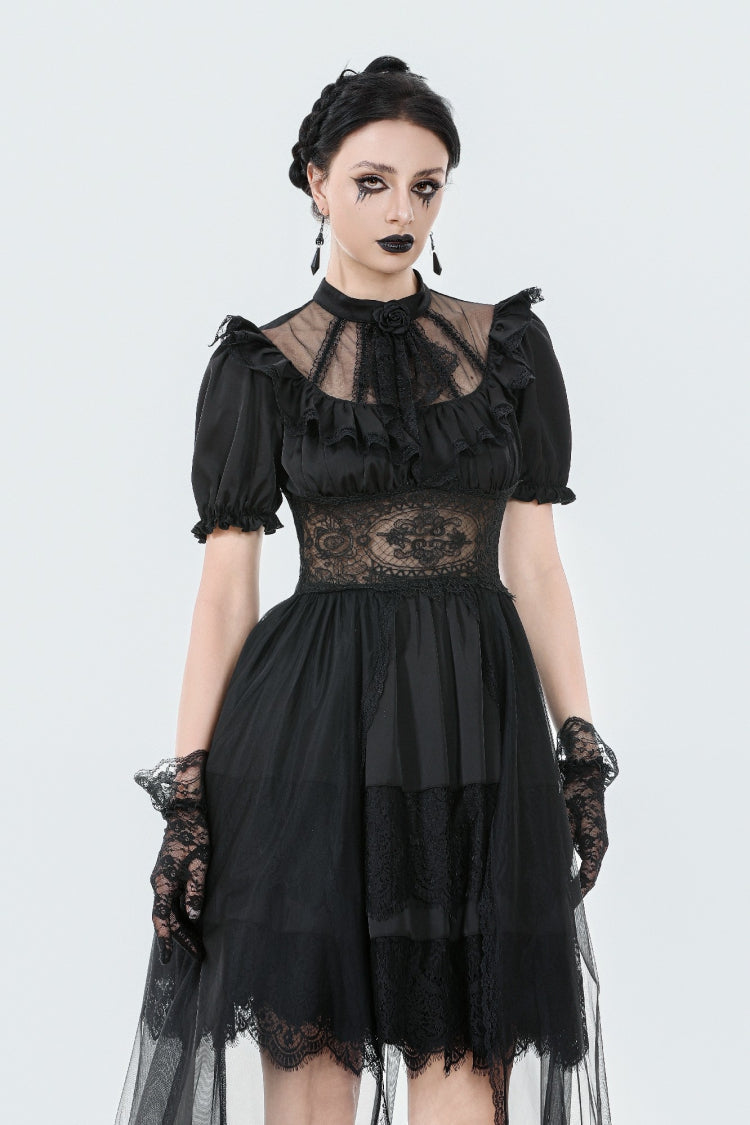 Black Short Puff Sleeves High/low Multi-Layered Women's Gothic Chiffon Dress Wedding Dress - Product - 6