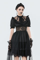 Black Short Puff Sleeves High/low Multi-Layered Women's Gothic Chiffon Dress Wedding Dress - Product - 6
