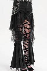 Black Chain Irregular Mesh Ripped Hem Women's Gothic Shorts - Product - 2