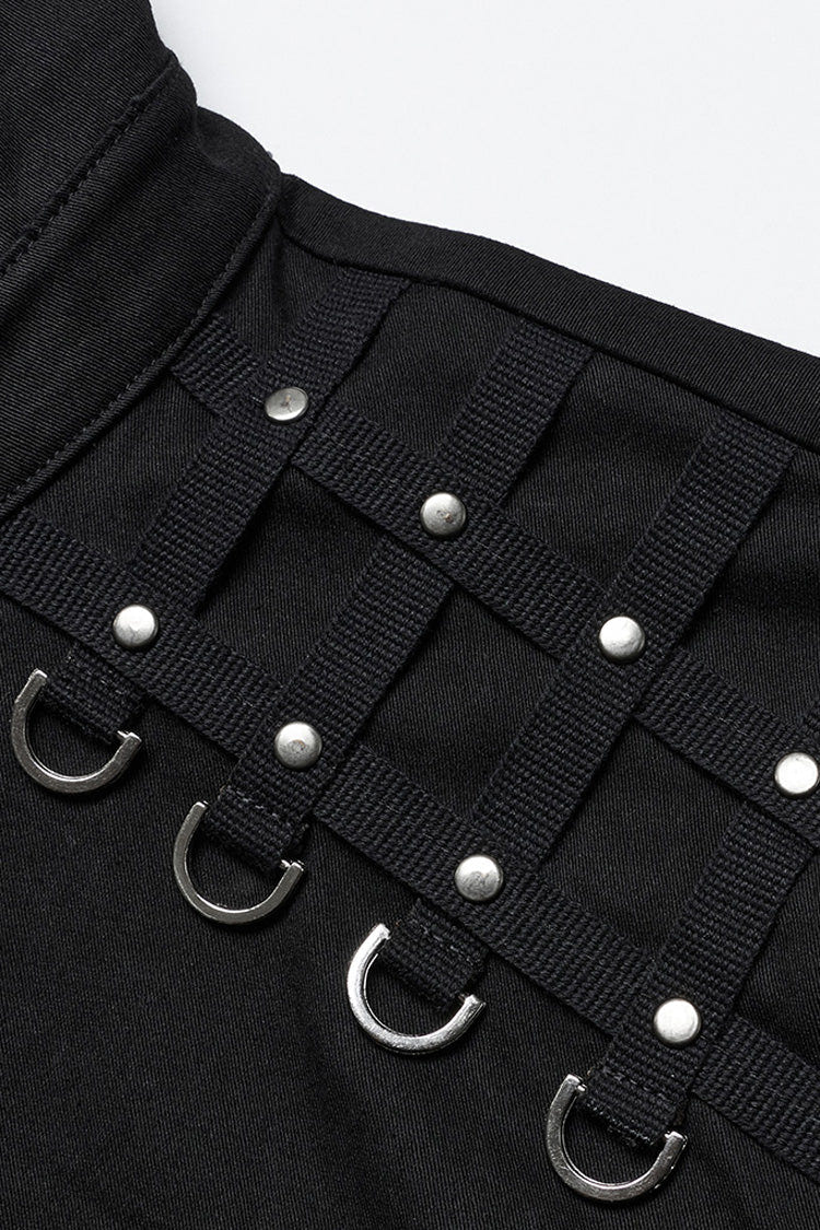 Black Lapel Collar Long Sleeves Rings Men's Punk Blouse - Product - 6