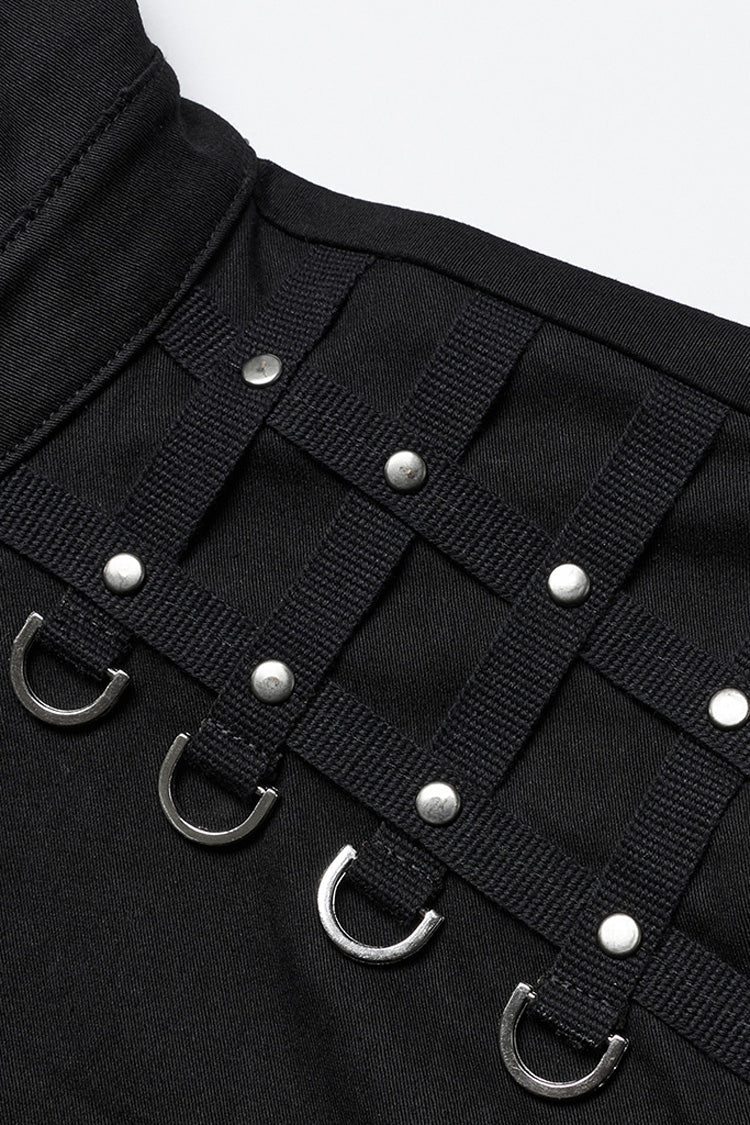 Black Lapel Collar Long Sleeves Rings Men's Punk Blouse - Product - 6