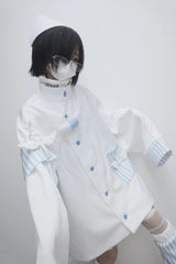 White/Blue Medical Angel Long Sleeves Print Loose Sweet Jirai Kei Japanese Set - Product - 6