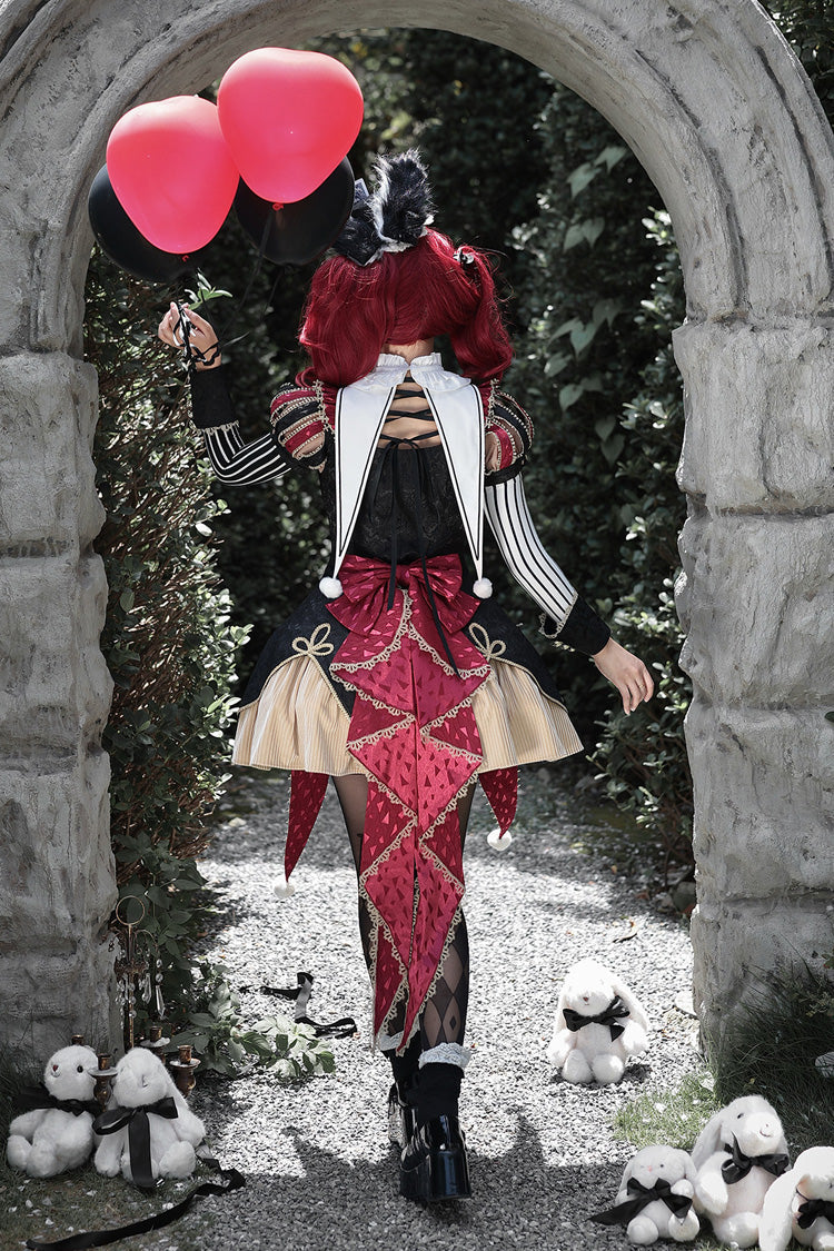 Black/Red [Circus Fantasy Night] Stand Collar Long Sleeves Jacquard Bow Gothic Lolita Dress Set - Product - 4