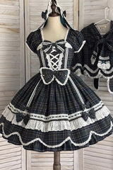 Green [Gingham Petal Bunny] Short Sleeves Printed Ruffled Bow Sweet Lolita OP Dress - Product - 10
