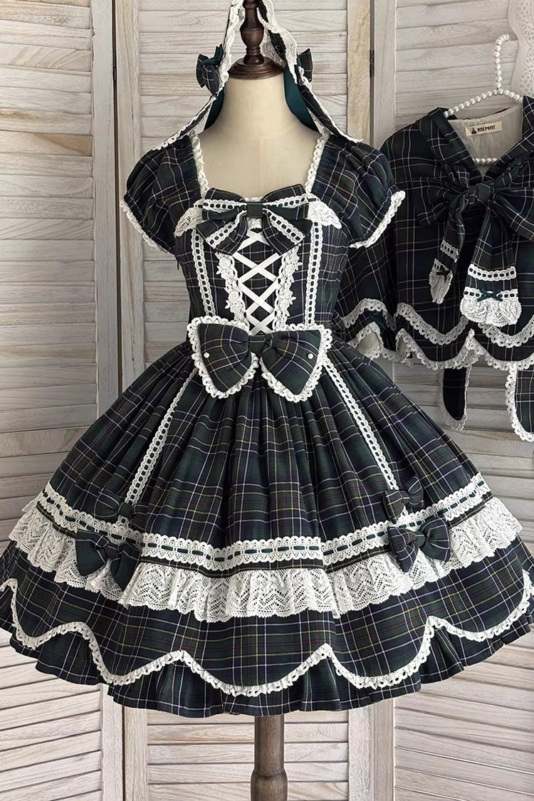 Green [Gingham Petal Bunny] Short Sleeves Printed Ruffled Bow Sweet Lolita OP Dress - Product - 10