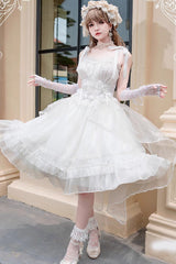 White Sleeveless Ruffle Sleeping Garden Hanayome Bowknot Sweet Lolita Jsk Dress - Product - 3