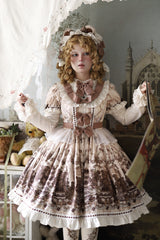 Brown [Teddy Bear Party] Round Collar Short Sleeves Printed Ruffled Bow Daily Sweet Lolita Dress - Product - 4