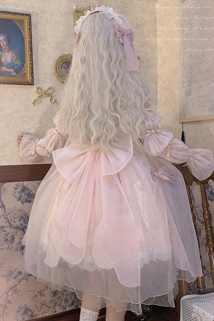 Pink [Rose Window] Print Ruffle Bowknot Lace Sweet Elegant Princess Lolita Jsk Dress - Product - 4