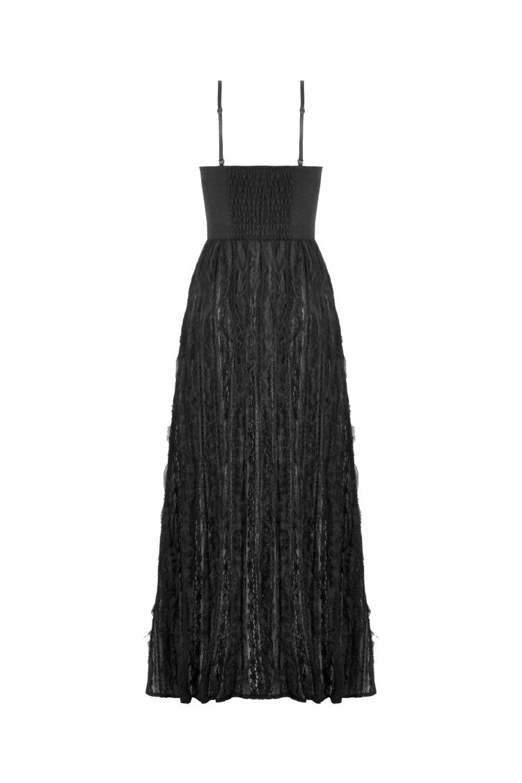 Black Sleeveless Floral Embroidered Lace Lace-Up Women's Gothic Slip Dress Wedding Dress - Product - 12
