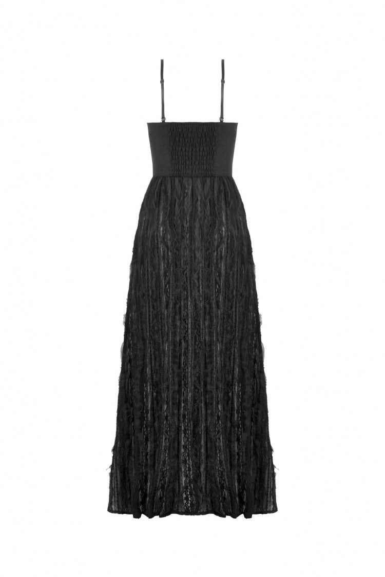 Black Sleeveless Floral Embroidered Lace Lace-Up Women's Gothic Slip Dress Wedding Dress - Product - 12