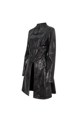 Black Double Buckle Faux Leather Long Women's Punk Coat - Product - 9