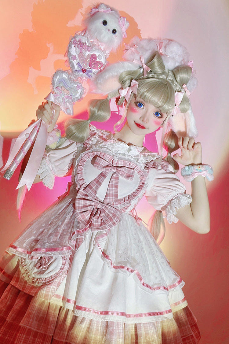 Pink [Valentine's Day] Multi-Layered Print Ruffle Cardigan Bowknot Lace Sweet Lolita Jsk Dress - Product - 4
