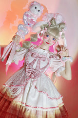 Pink [Valentine's Day] Multi-Layered Print Ruffle Cardigan Bowknot Lace Sweet Lolita Jsk Dress - Product - 4