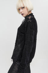 Black Wool Fabric Distressed Stitching Irregularly Pointed Hem Decadent Wind Long Sleeve Women's Punk Sweater - Product - 2