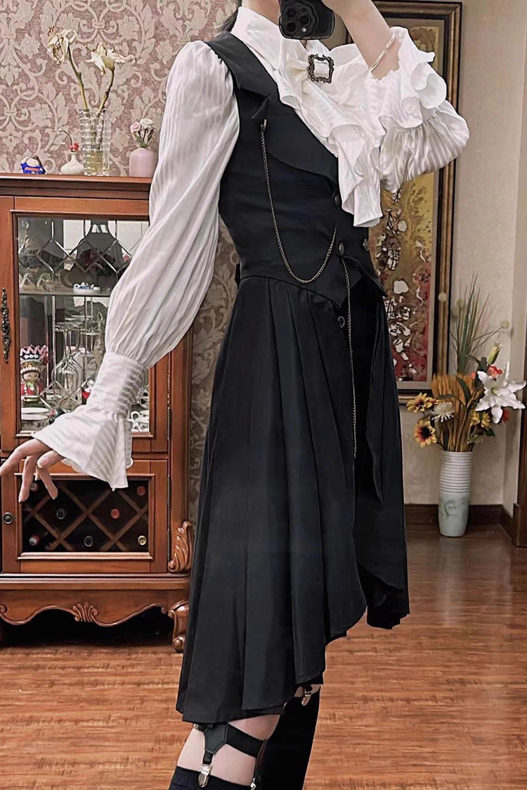 Black [Moonstone] Sleeveless Ruffle Ouji Gothic Prince Lolita Long Vest - Product - 11