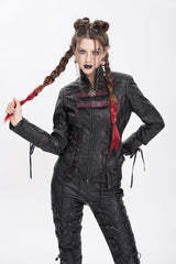 Black Pentacle Lace-Up Buckle Women's Punk Jacket - Black - 1
