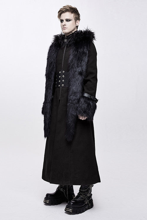Black Double Sided Woollen Hooded Punk Mens Long Coat - Product - 2