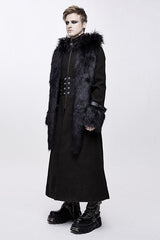 Black Double Sided Woollen Hooded Punk Mens Long Coat - Product - 2