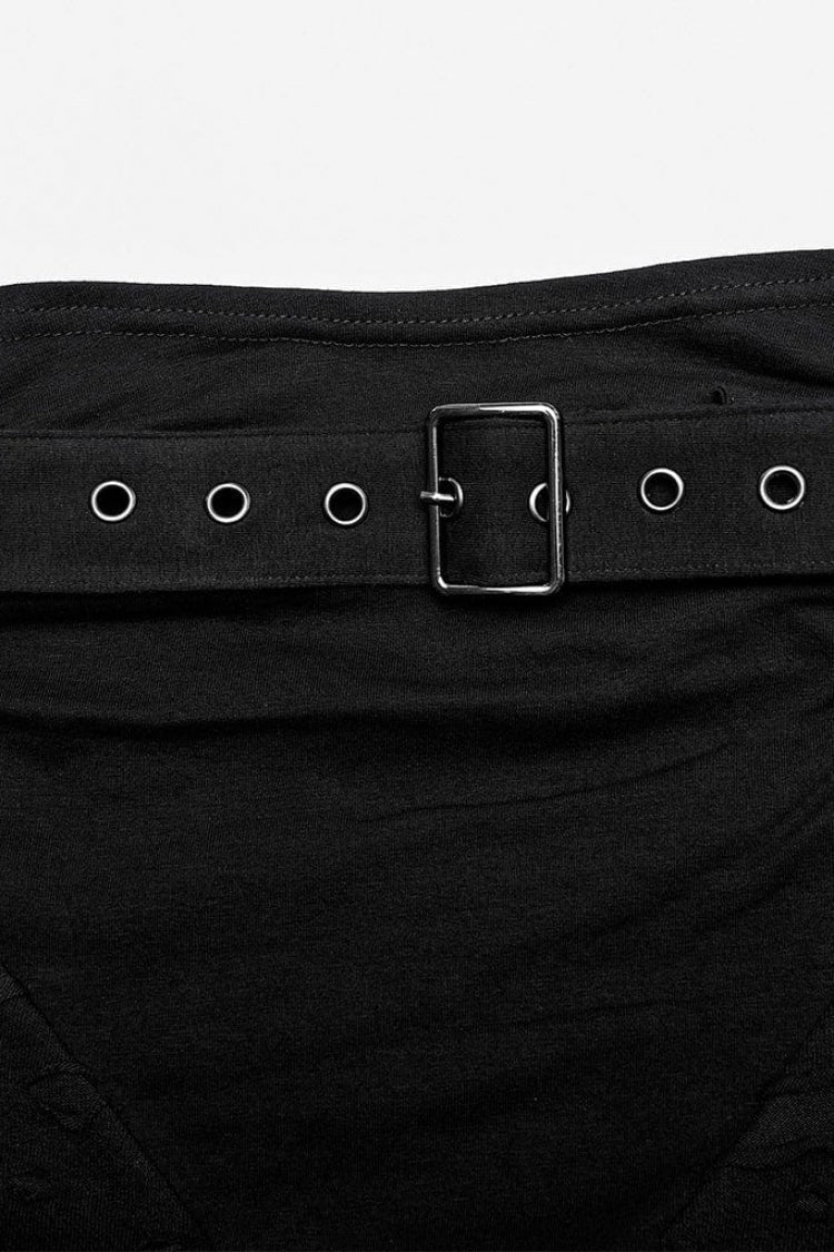 Black Stand Collar Long Sleeves Ripped Metal Chain Mens Steampunk T-Shirt - Product - 7