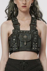 Black Post-Apocalyptic Rivets Skull Women's Steampunk Adjustable Strap Bag - Black - 1