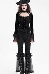 Black Long Sleeves Ruffle Lace-Up Mesh Women's Gothic Blouse - Product - 6