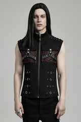 Black/Red Stand Collar Stitching Slim Men's Punk Vest - Black/Red - 1