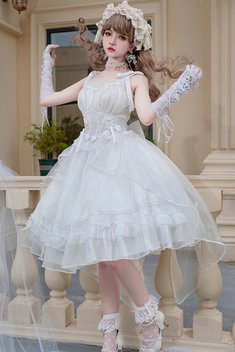 White Sleeveless Ruffle Sleeping Garden Hanayome Bowknot Sweet Lolita Jsk Dress - Product - 5