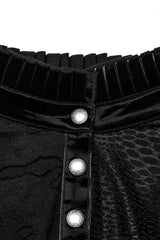 Black Stand Collar Long Sleeves Ruffle Slim Irregular Womens Steampunk T-Shirt - Product - 5