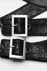 Black Faux Leather Hollow Metal Ring Lace Women's Gothic Corset - Product - 7