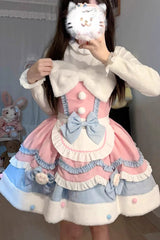[Cream Snow Cat] Winter Ruffle Bowknot Sweet Lolita Jsk Dress 3 Colors - Product - 6