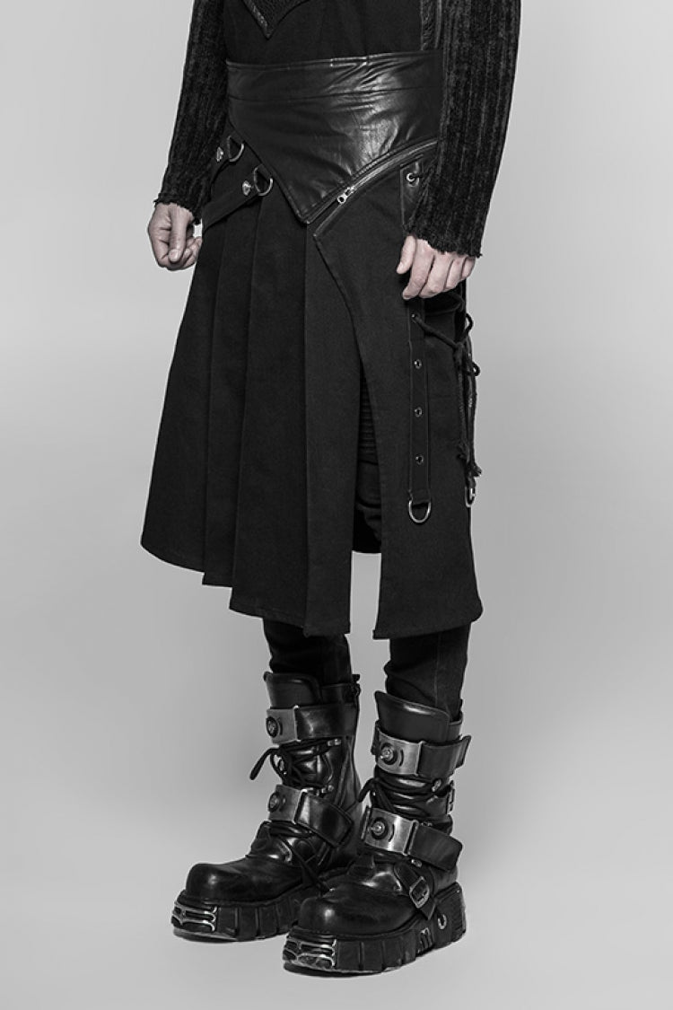 Black Ruffle Irregular Men's Classic Punk Vintage Kilt Skirt - Product - 2