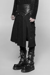 Black Ruffle Irregular Men's Classic Punk Vintage Kilt Skirt - Product - 2