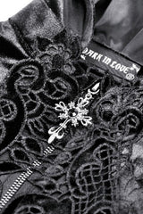 Black Cross Zippered Floral Embroidered Women's Gothic Cloak with Hood - Product - 16