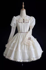 White Lapel Collar Long Sleeves Hollow Sweet Princess Lolita Dress - Product - 6
