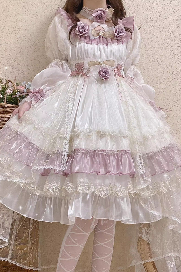 Purple [Spring of Boliya] Long Sleeves Multi-Layered Ruffle Bowknot Lace Lace-Up Sweet Princess Lolita Dress - Product - 6