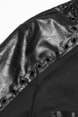Black Lapel Collar Long Sleeves Stitching Eyelet Men's Punk Blouse - Product - 5