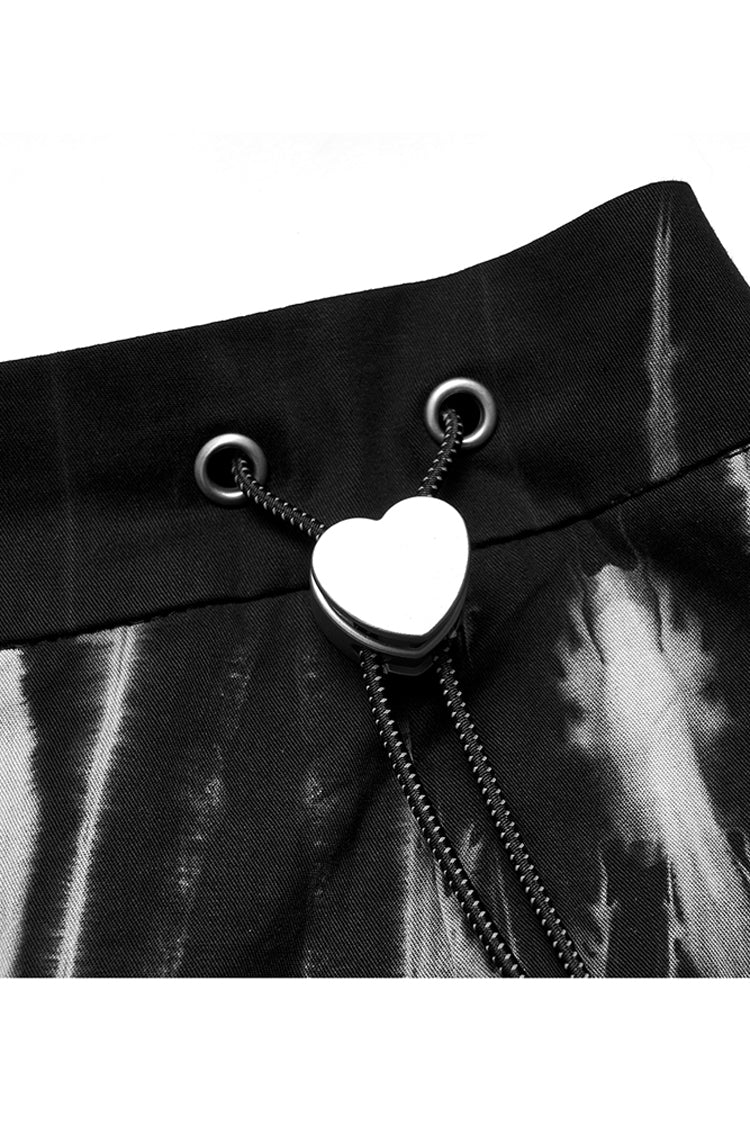 Black/White Hem Side Slit Design Cute Metal Heart Buckle Decoration Tie-Dyed A-Line Short Women's Punk Skirt - Product - 10