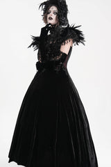 Black Stand Collar Lace Pleated Women's Gothic Tassels Feather Lace Cape - Product - 6