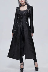 Black Gothic Lace-Up Lapel Skull Brooch Delicate Button Women's Coat - Black - 1