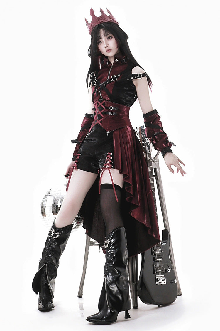 Black/Red [Chief Assassin] Lace-Up Gothic Ouji Lolita Set - Product - 9